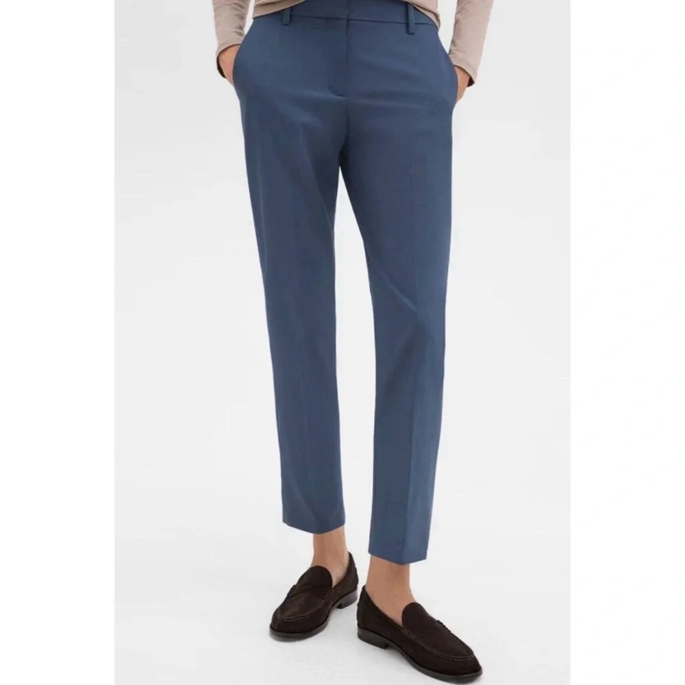 Theory Izelle S Continuous Wool Pants Trousers Size 6 Blue Straight Leg - Picture 1 of 5
